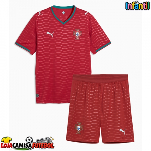 Camisa de Futebol Portugal Equipamento Principal Infantil Mundo 2026 Manga Curta (+ Calças curtas)